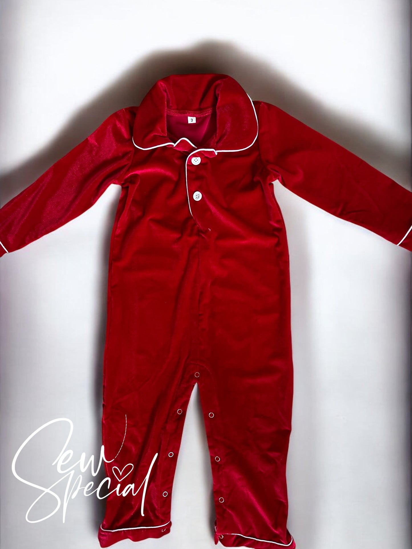 Boys red velvet personalised Christmas onesie romper