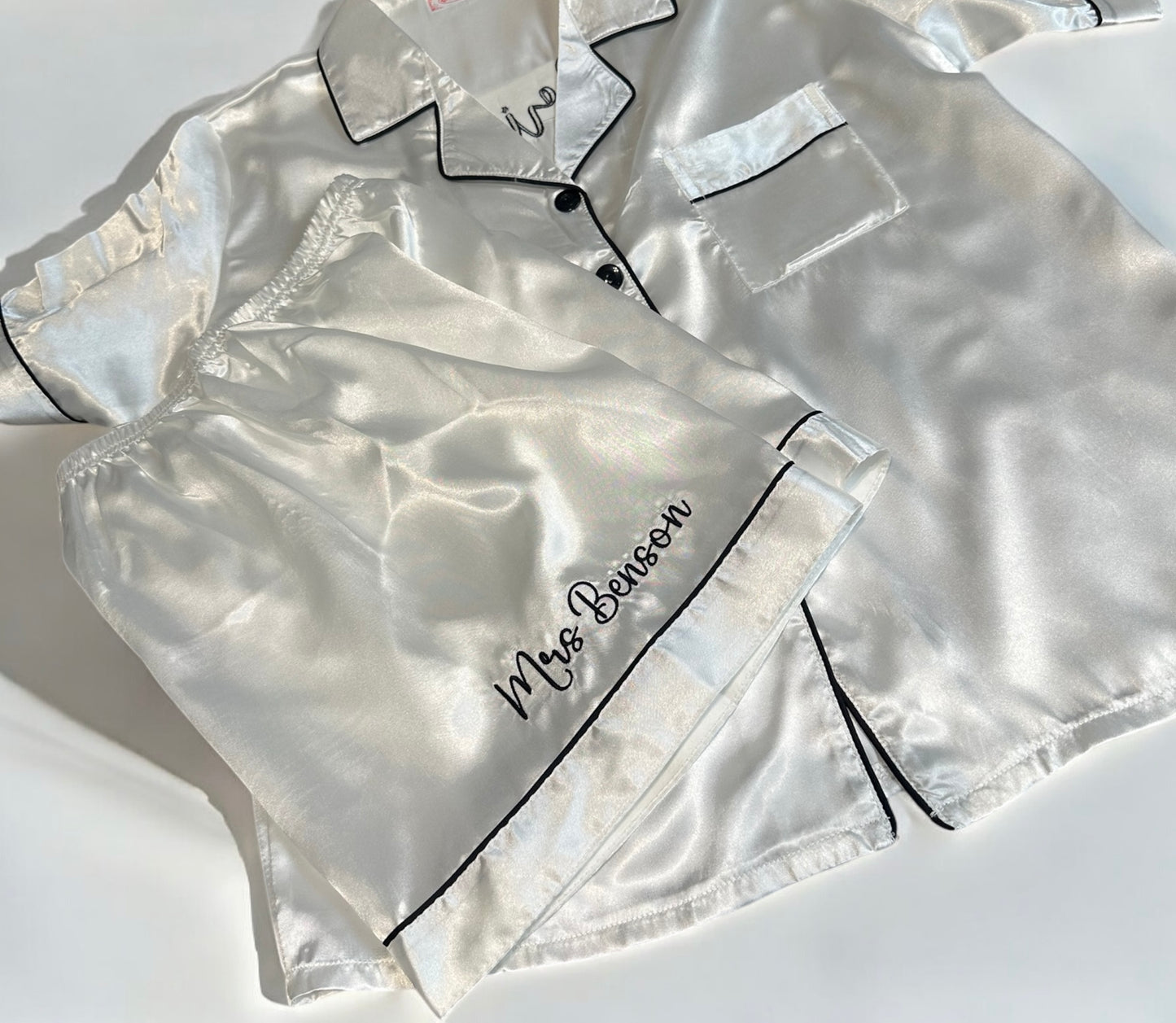 Personalised bridal satin short pyjamas