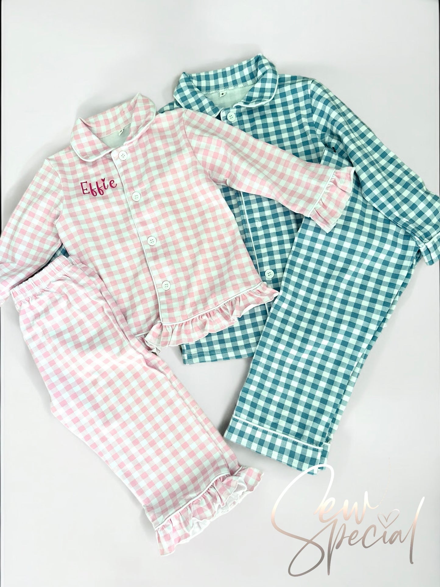 Boys Blue chequered long sleeved personalised pyjamas