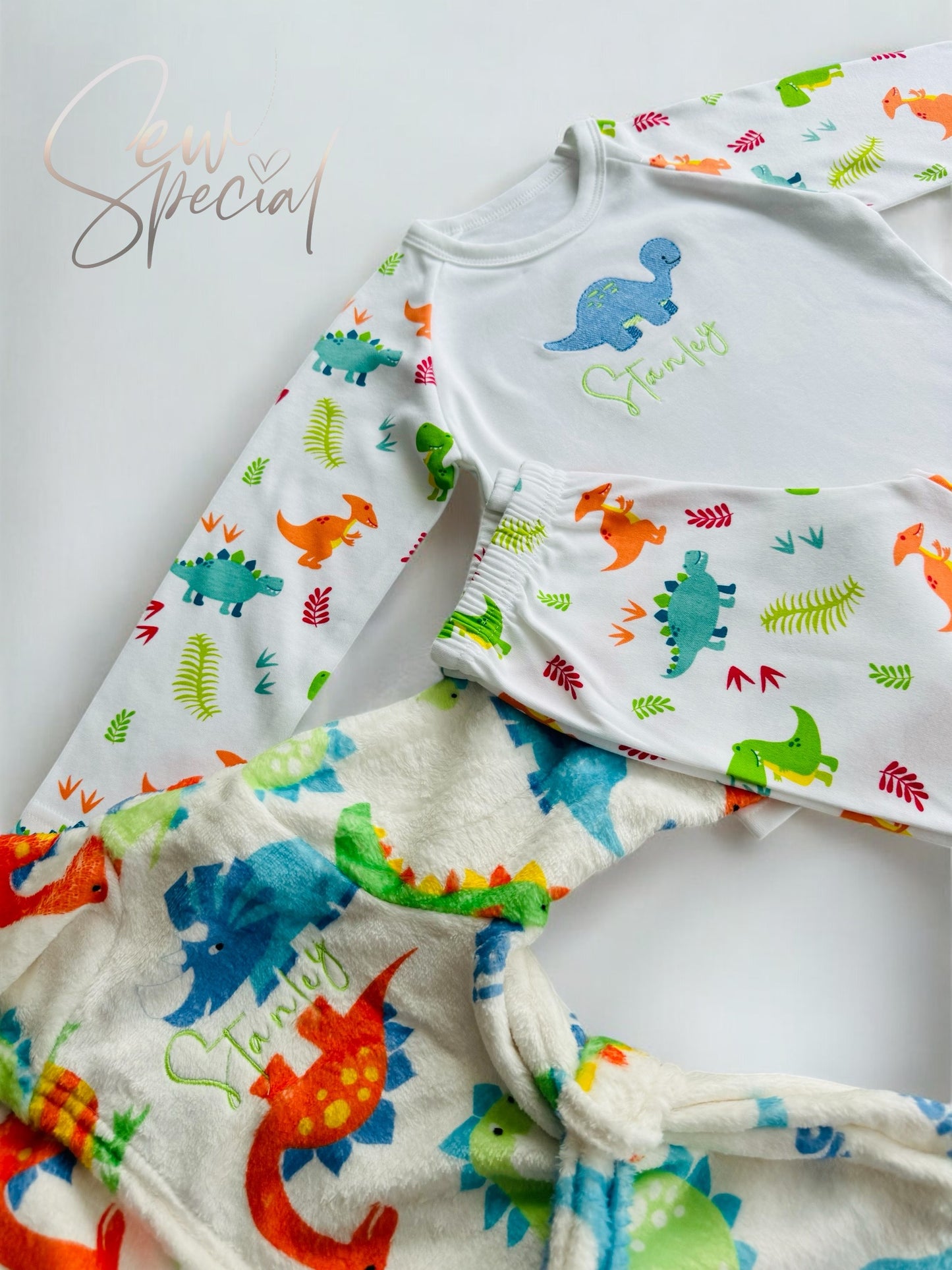 Boys dinosaur personalised long sleeve pyjamas