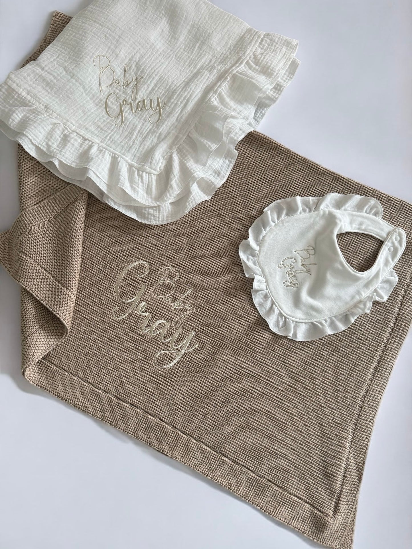 Personalised frill baby bib