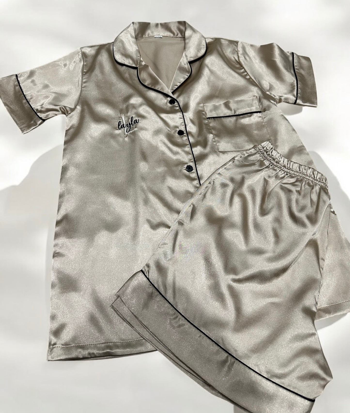Ladies personalised satin short pyjamas