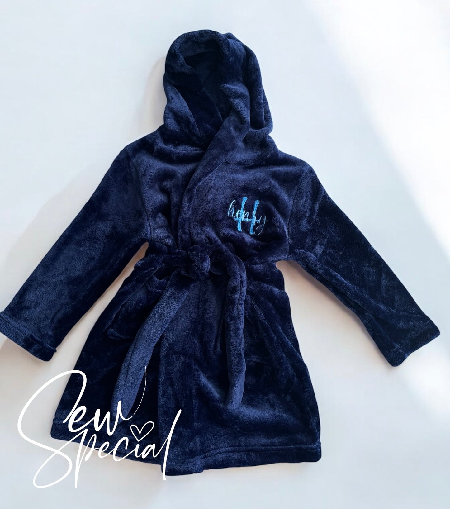Boys navy blue personalised soft dressing gown robe