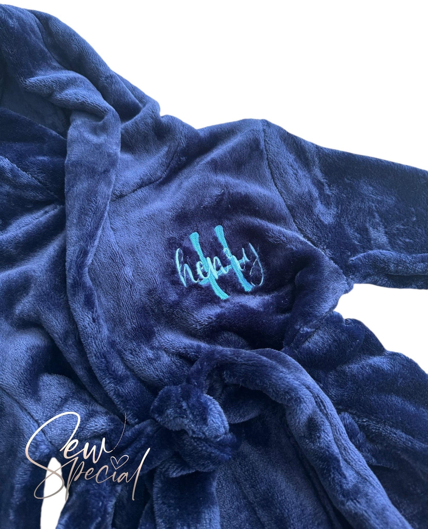Boys navy blue personalised soft dressing gown robe