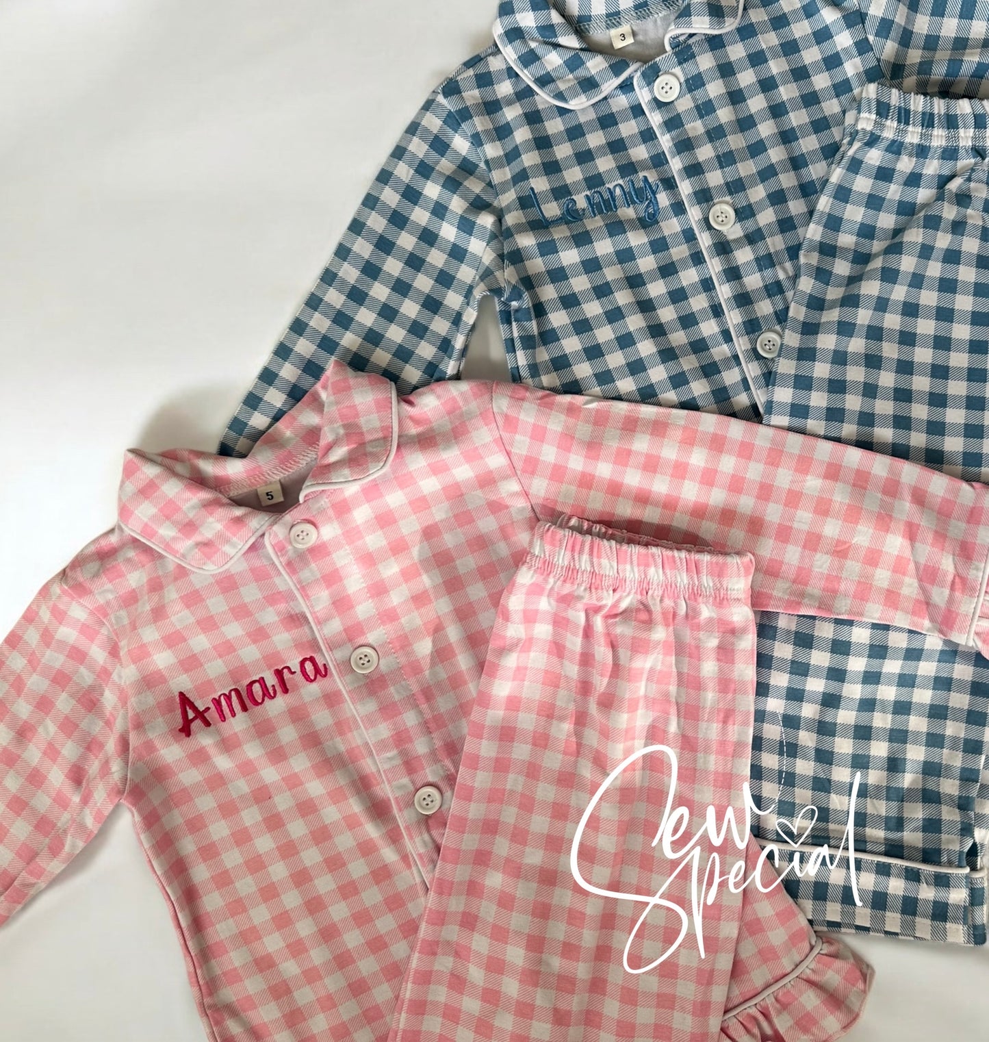 Boys Blue chequered long sleeved personalised pyjamas
