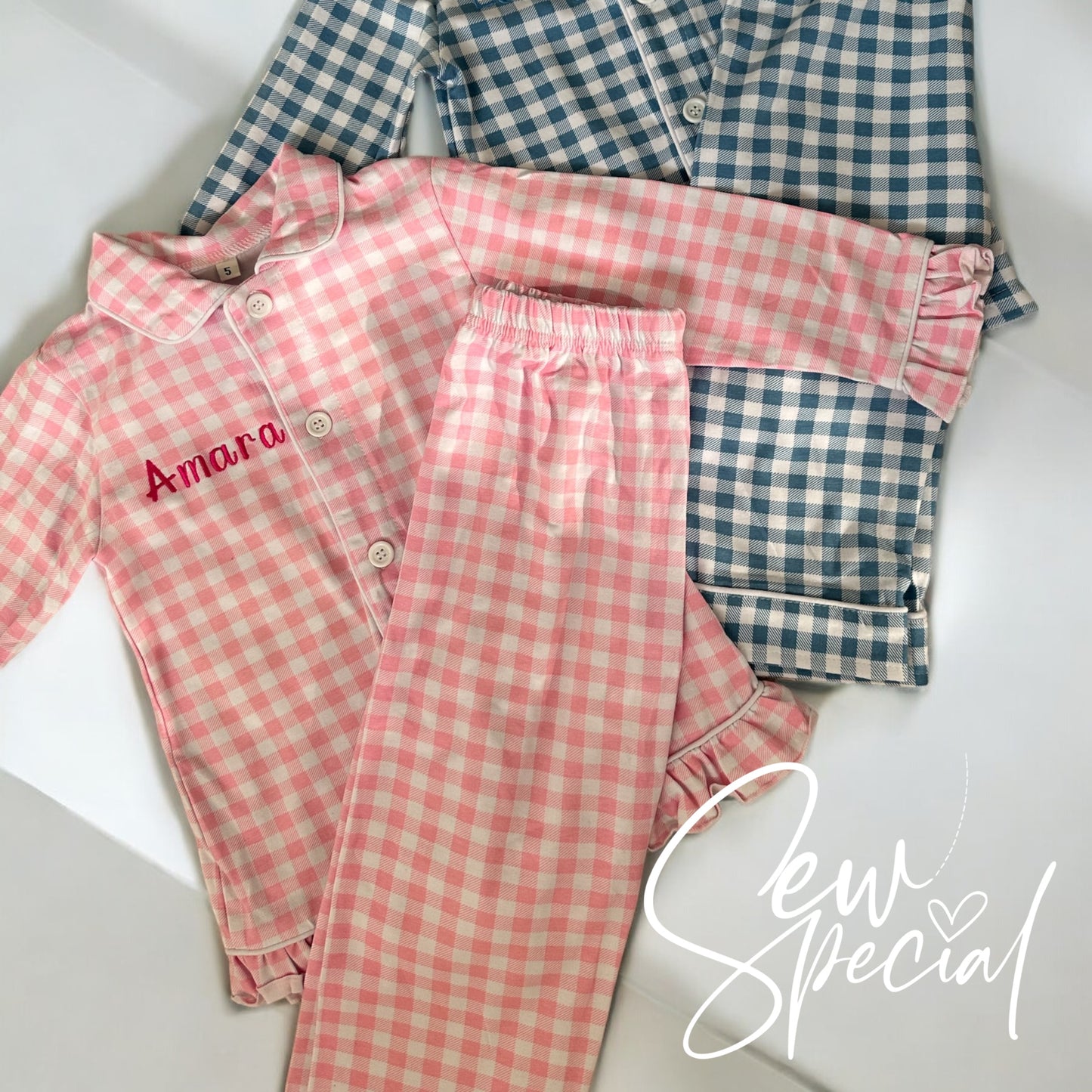 Boys Blue chequered long sleeved personalised pyjamas