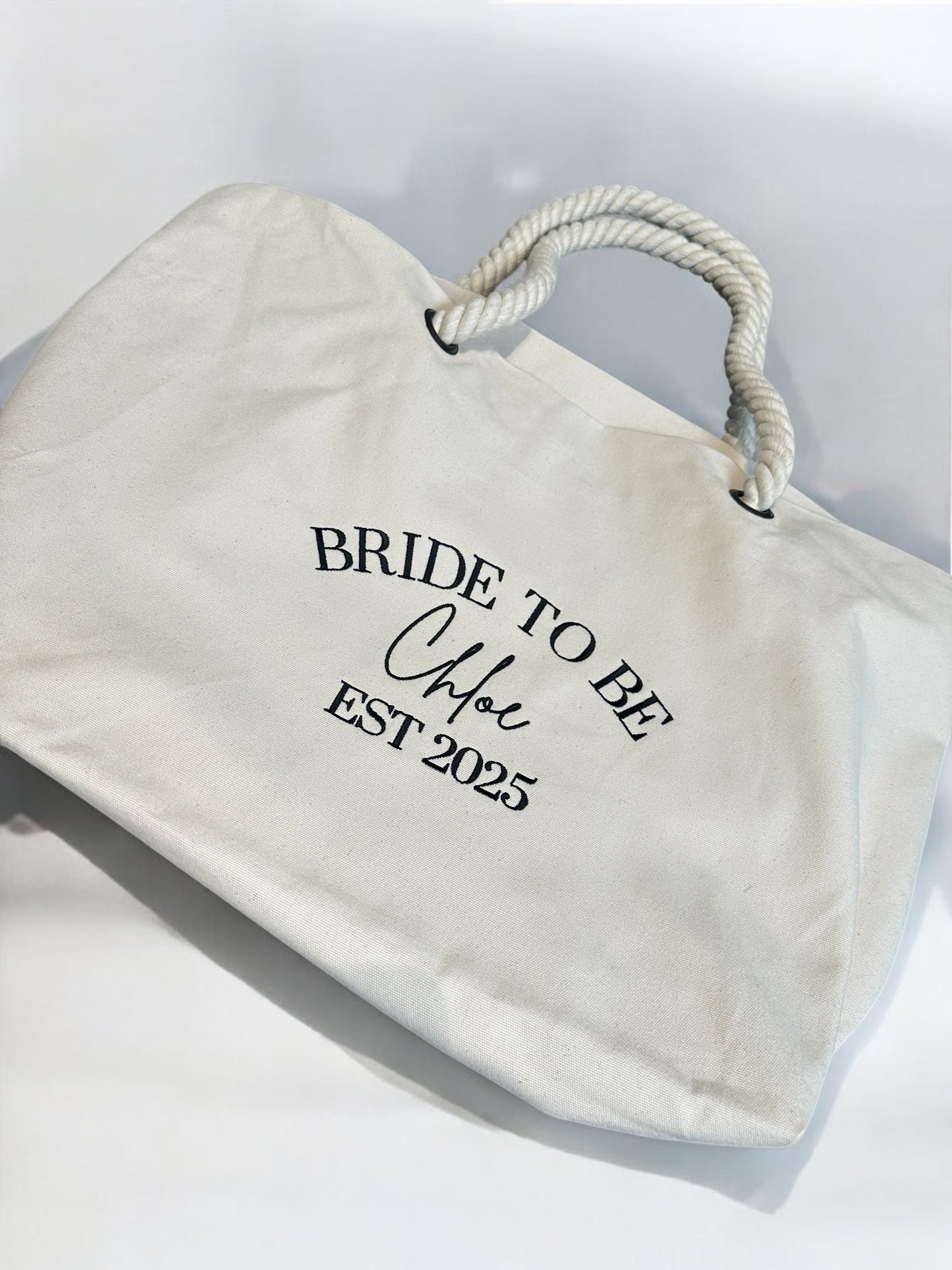 Personalise bride to be beach bag
