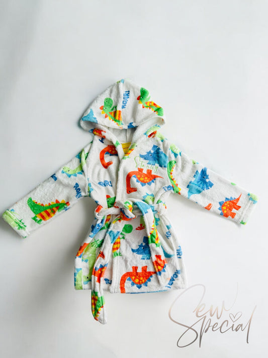 Boys dinosaur personalised soft dressing gown robe