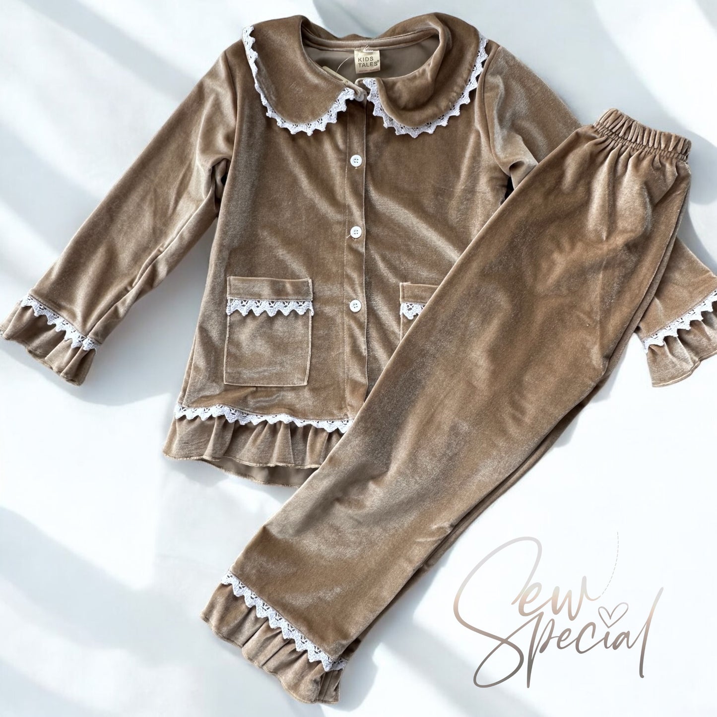 Gold girls personalised frill velvet Christmas pyjamas
