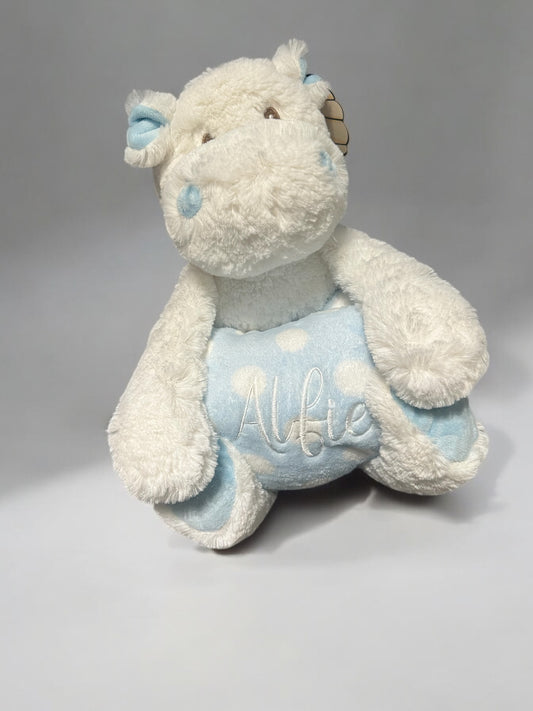 Large hippo teddy with personalised baby blanket