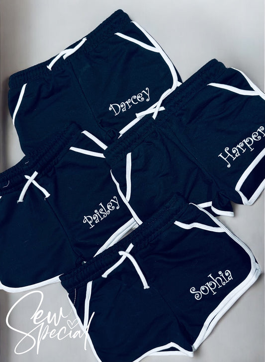Girls black cotton personalised PE shorts