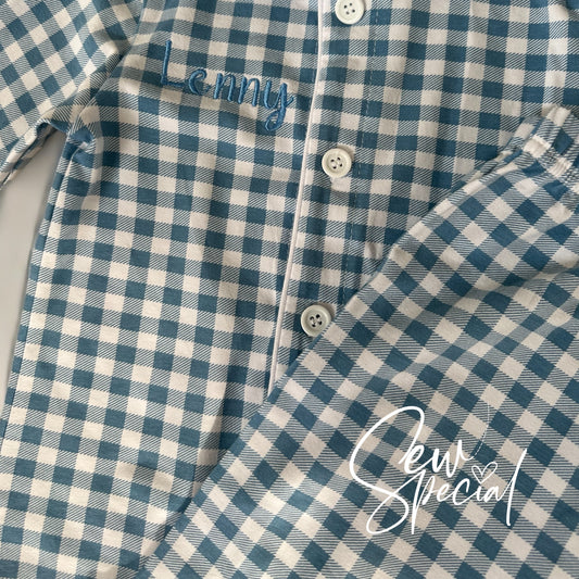 Boys Blue chequered long sleeved personalised pyjamas