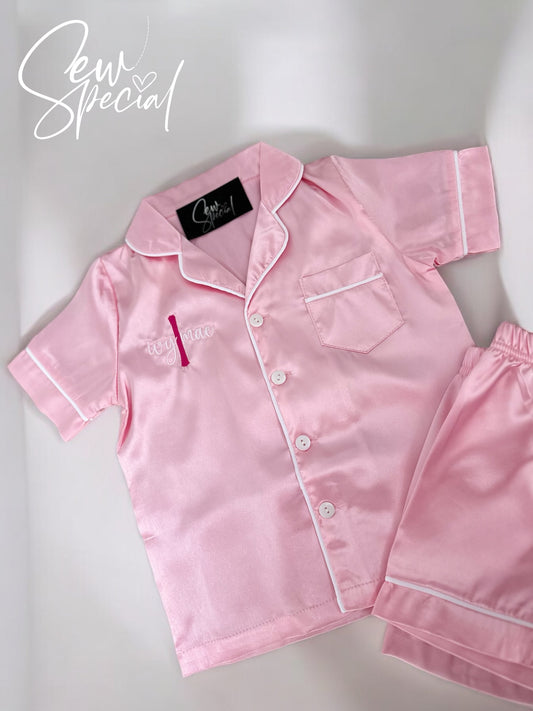 Girls personalised satin short pyjamas