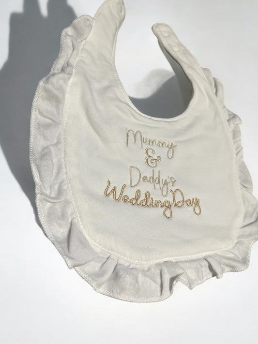 Wedding day personalised frill cotton baby bib