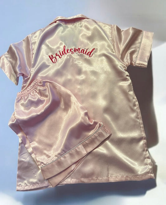 Personalised bridesmaid satin short pyjamas