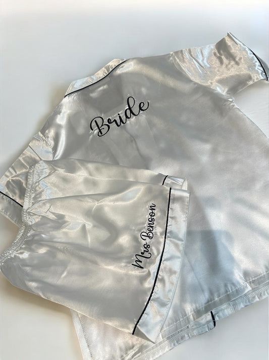 Personalised bridal satin short pyjamas