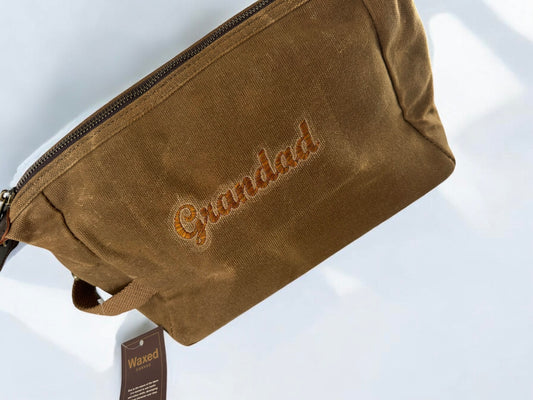 Personalised waxed canvas wash bag