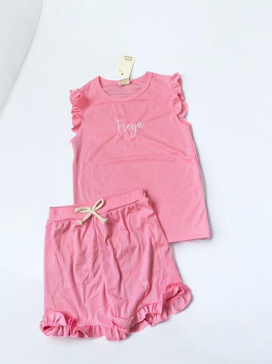 Girls ribbed personalised summer short & top set