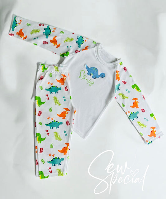 Boys dinosaur personalised long sleeve pyjamas