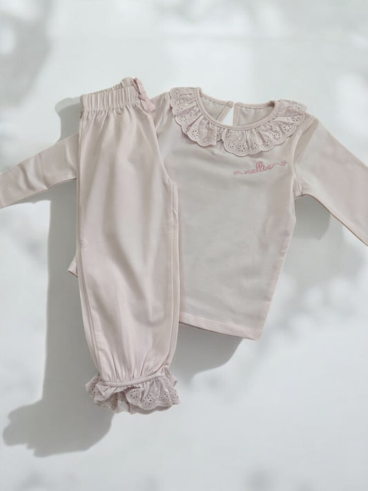 Frilled soft personalised girls pyjamas