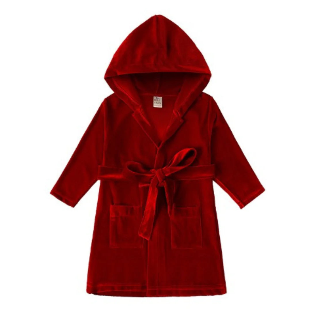Red personalised boys velvet Christmas dressing gown robe