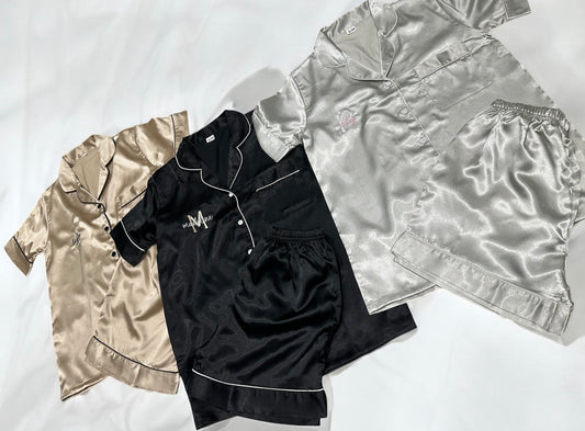 Ladies personalised satin short pyjamas