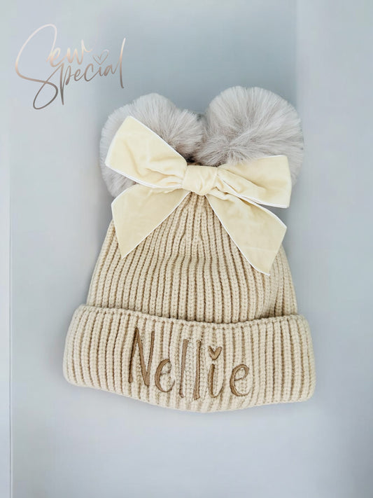 Children’s personalised Pom Pom bow hat