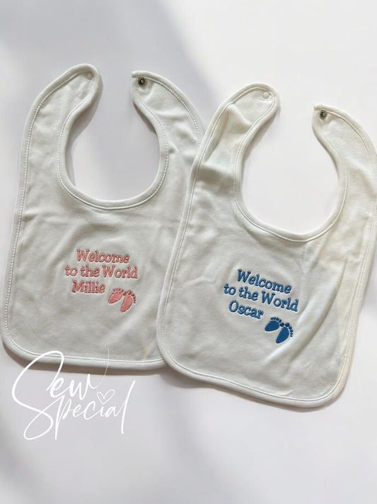 Baby welcome to the world personalised bib
