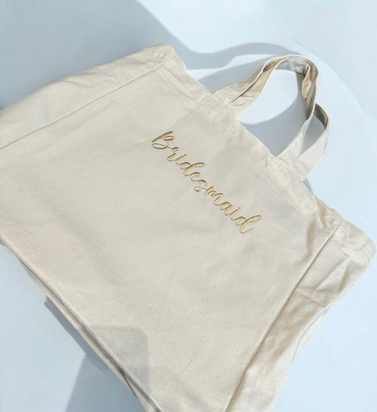 Personalised bridesmaid canvas tote bag