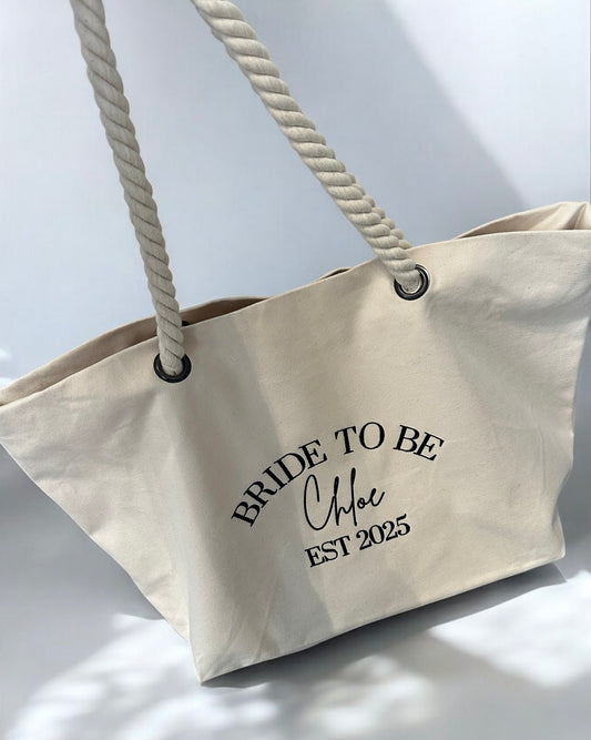 Personalise bride to be beach bag