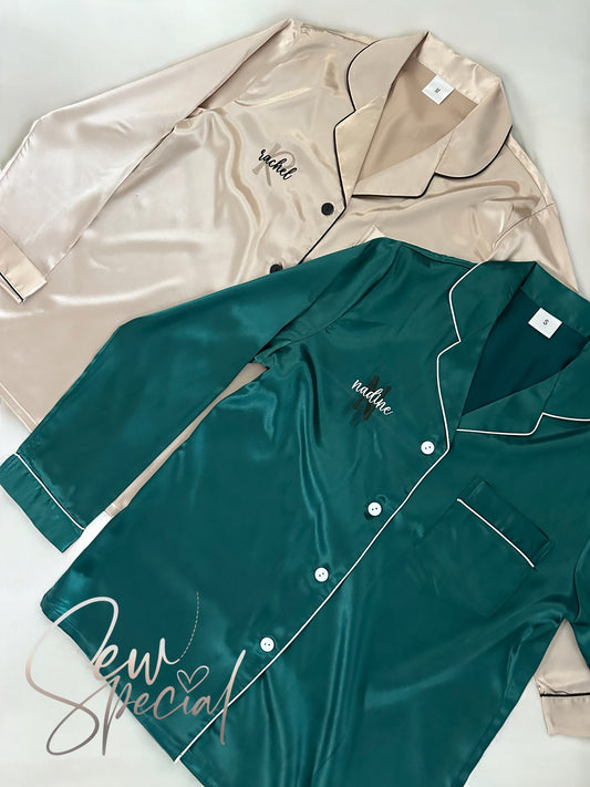 Ladies personalised satin long sleeved pyjamas